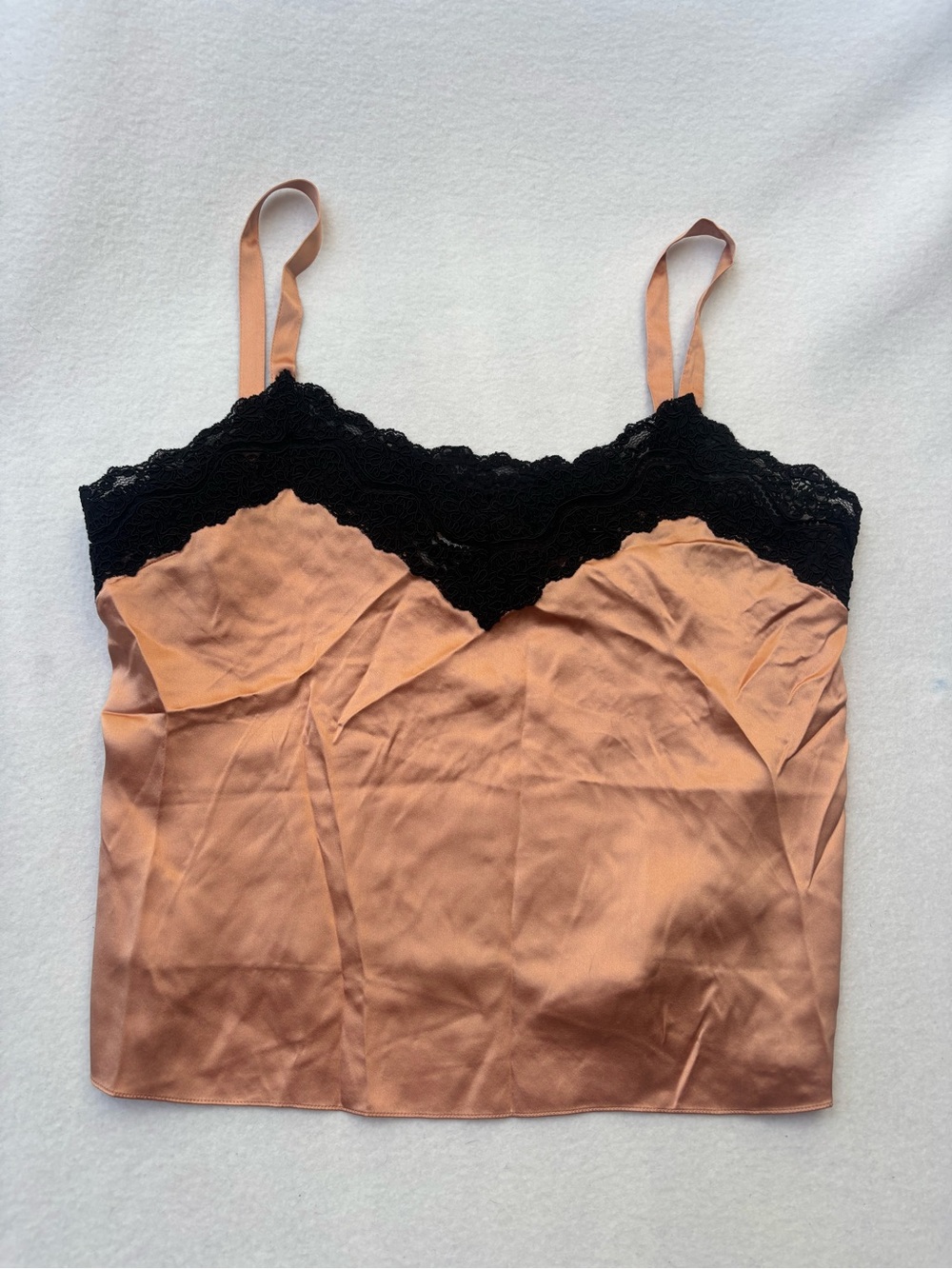 Vintage Doncaster 100% Silk- Camisole with Black Lace Trim